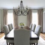 Rectangular Dining table with Gray Linen Camelback Dining Chairs .