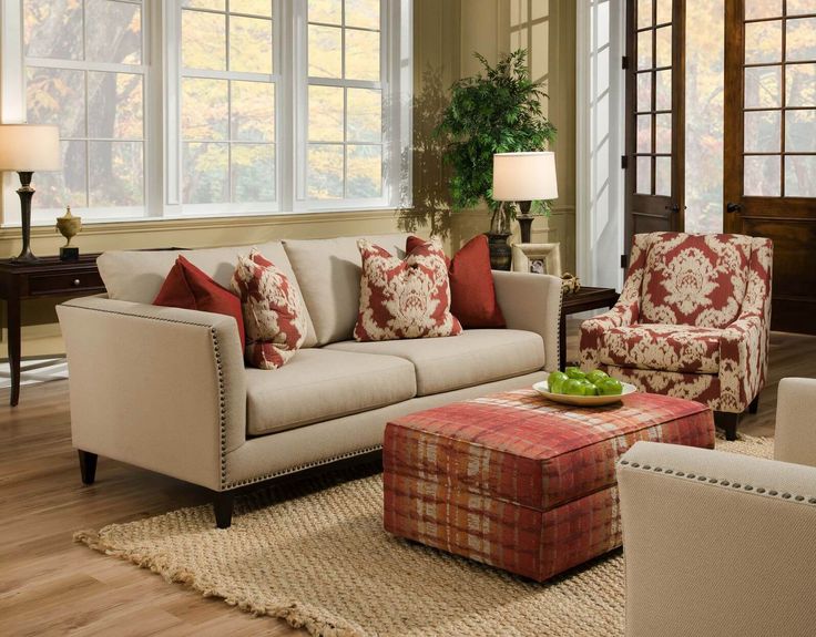 50 Beautiful Living Rooms with Ottoman Coffee Tables | Tan couch .