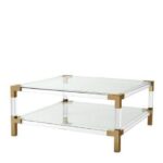 Coffee Table Royalton - Clear Acrylic with Brushed Brass Finish .