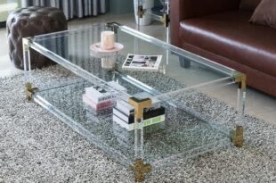 Rectangular Acrylic Modern Gold Metal Coffee Table with Tempered .