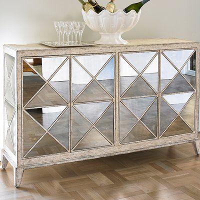 Antique Mirrored 4 Door Accent Chest | Shabby chic furniture .