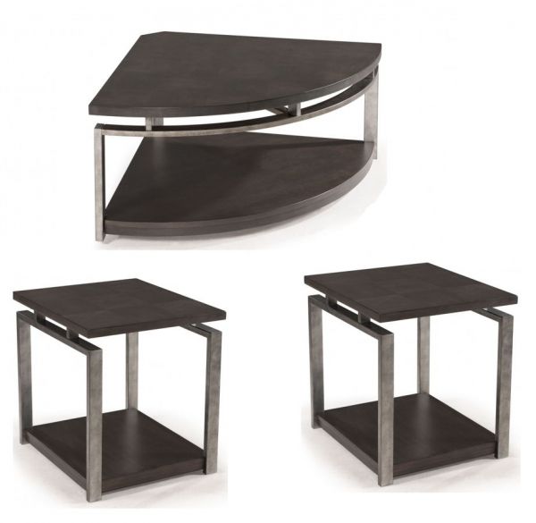 Magnussen Home Alton 3pc Coffee Table Set with Pie-Shaped Table .