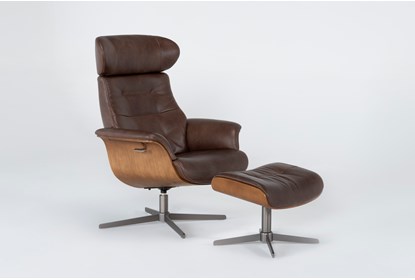 Amala Brown Leather Reclining Swivel Chair With Adjustable .