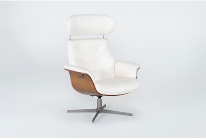 Amala White Leather Reclining Swivel Chair With Adjustable .