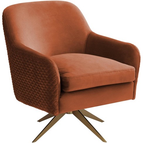 Studio 55d Ames Quilted Pumpkin Velvet Modern Swivel Club Chair .