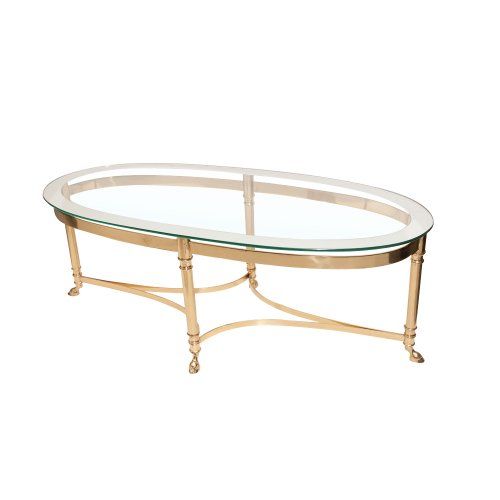 Mid-Century Brass Base & Glass Top Coffee Table Attributed to .