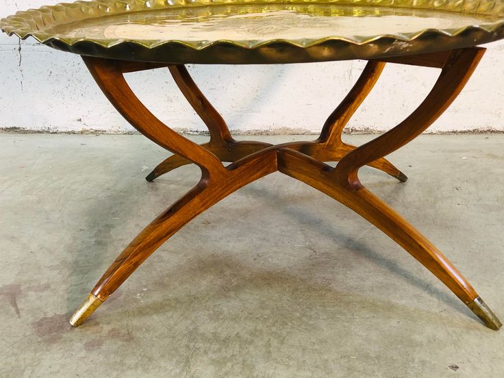 Vintage Spider Leg Coffee Table With Moroccan Brass Tray .