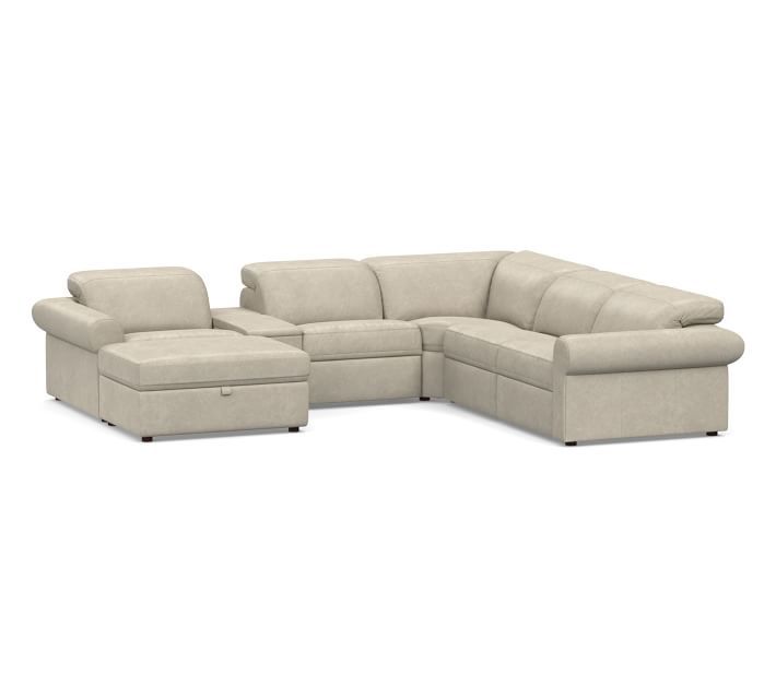 Ultra Lounge Roll Arm Leather 7-Piece Reclining Sofa Sectional .