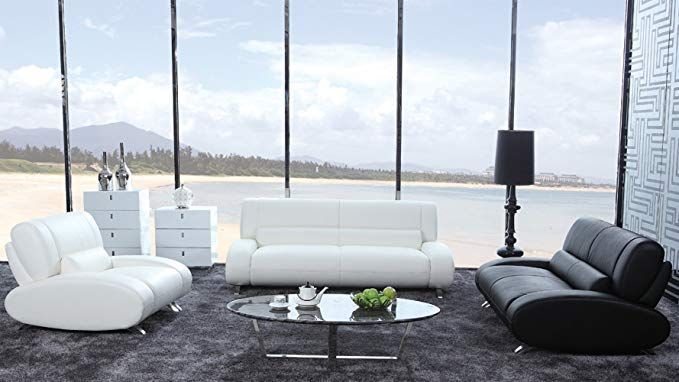 Zuri Modern Aspen White Microfiber Leather Sofa Set with Loveseat .