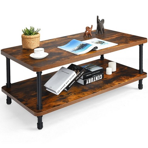 Costway Industrial Coffee Table Rustic Accent Table Storage Shelf .