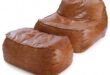Rust Leather Bean Bag Lounge Chair & Ottoman contemporary-bean-bag .