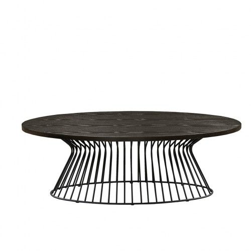 Antique Black Wood & Wired Base Oval Coffee Table | Oval coffee .
