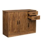 URTR Modern Walnut Wood Storage Cabinet Buffet Sideboard with .