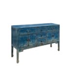 Distressed Teal Sailor Blue Tall Console Table Cabinet Credenza .
