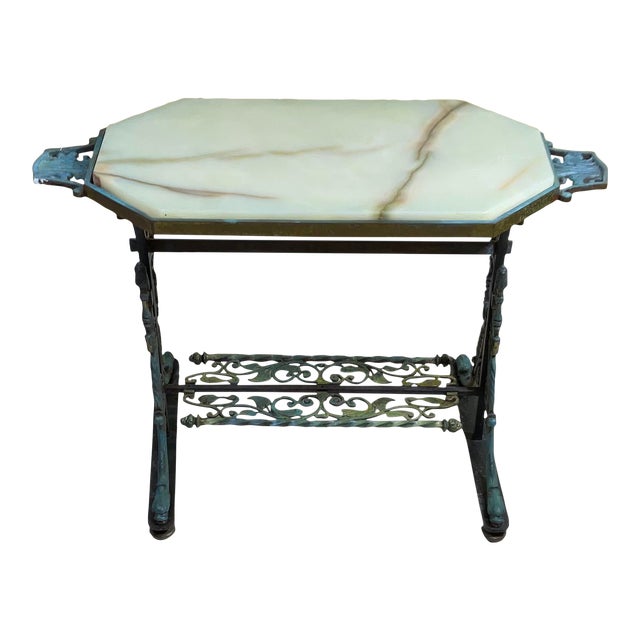 Brass Iron and Onyx Top Antique Coffee or Side Table | Chairi