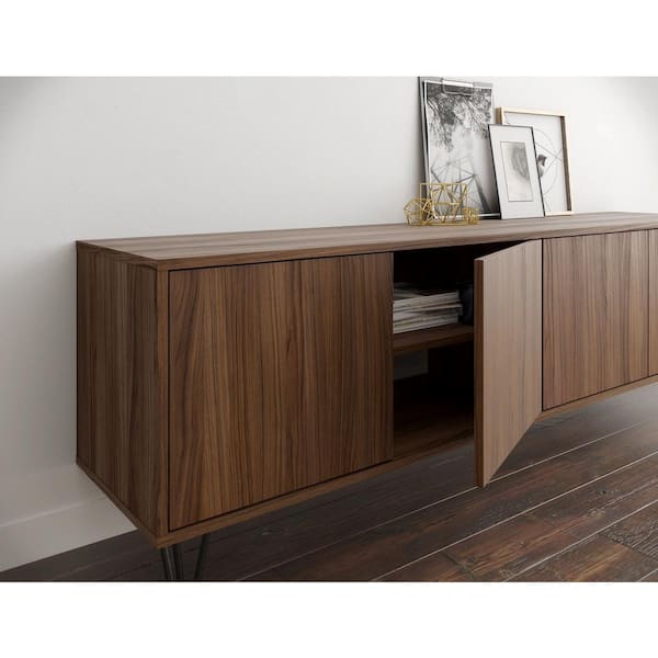 Slim 72 in. Walnut TV Stand with 4 Doors Fits TV's up to 80 in .