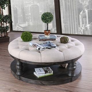 Patterson Rustic Button Tufted Coffee Table by FOA (Antique Grey .