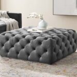 Silver Grey Velvet Totally Tufted Square Ottoman Coffee Table .