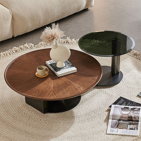 Round Solid Wood Coffee Table - Wabi-Sabi - ApolloB