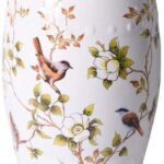 Legend Of Asia White Garden Stool with Floral and Bird Motif .