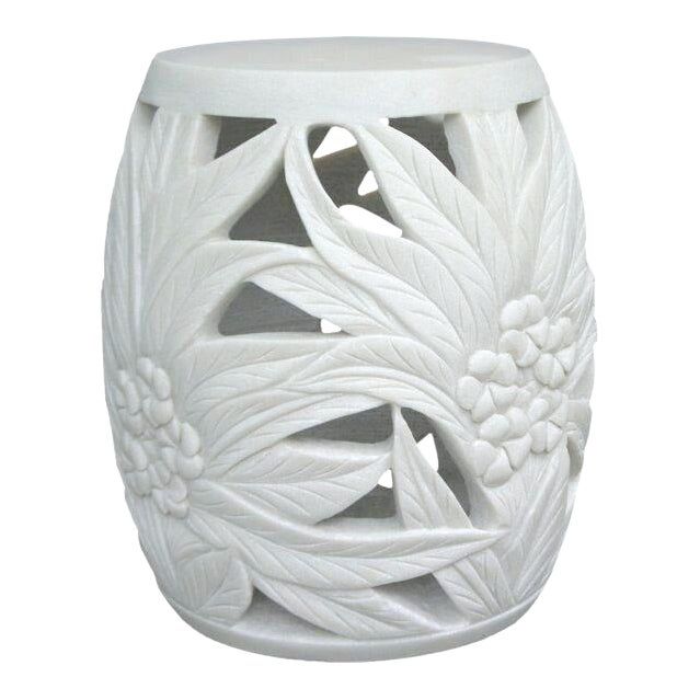 Carved Marble Garden Stool/Side Table in Solid White Stone Jardins .