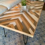 Coastal Herringbone Wood Coffee Table Rustic Table Geometric .