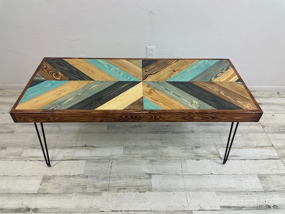 Blues Colliding Chevron Coffee Table Made With Real Wood - Et