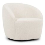 Alma Swivel Lounge Chair In Ivory White Boucle | Swivel barrel .