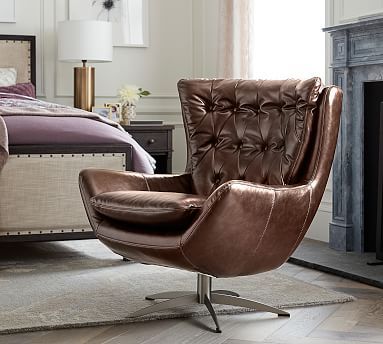 Wells Leather Petite Swivel Armchair | Tufted leather, Swivel .