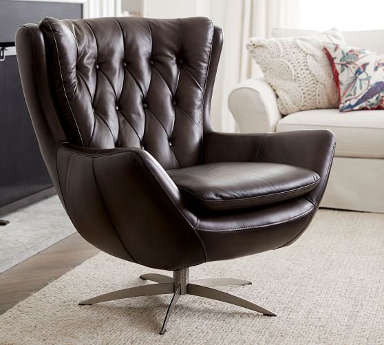 Wells Tufted Leather Swivel Armchair | Tufted leather, Leather .