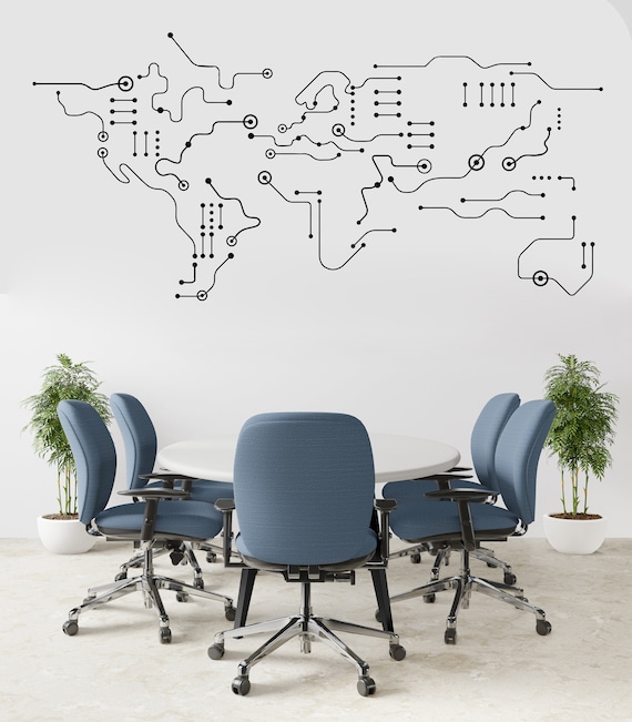 Circuit Board World Map Office Wall Art Decal Technology - Et