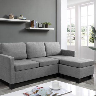 Walsunny Convertible Sectional Reversible Chaise, L-Shaped Sofa .