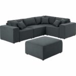 Melrose Reversible Sectional Sofa with Ottoman in Dark Gray Linen .