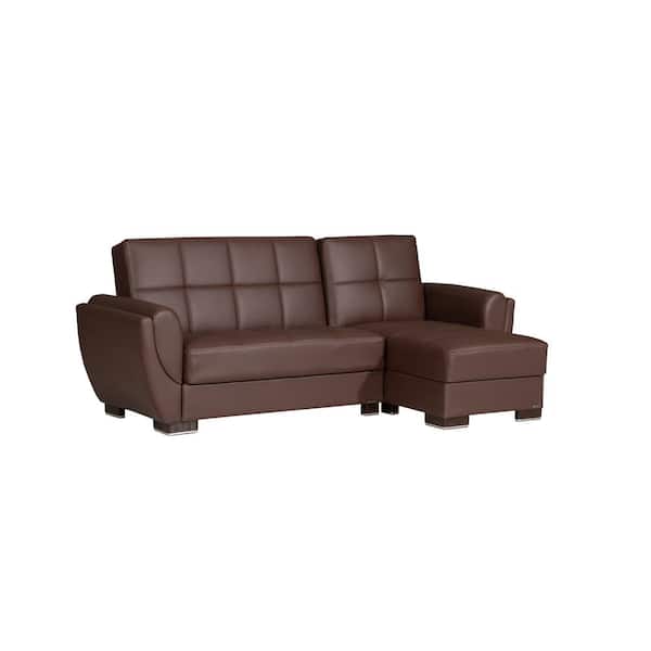 Ottomanson Basics Air Collection Brown Convertible L-Shaped Sofa .