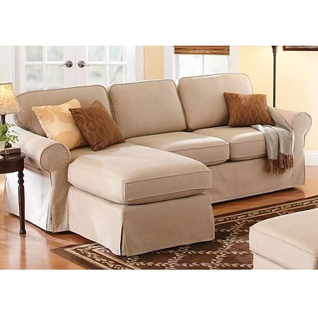Better Homes and Gardens Slip Cover Chaise Sectional, Beige .