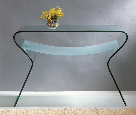 Clear Curved Glass Coffee Table with Shelf | Modern console tables .