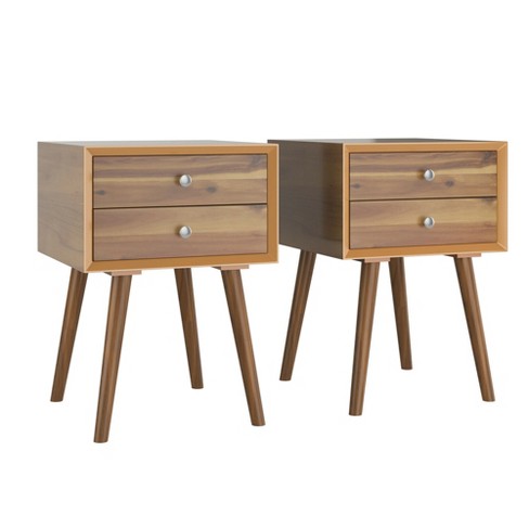 Costway 2pcs Wooden Nightstand Mid-century End Side Table W/2 .