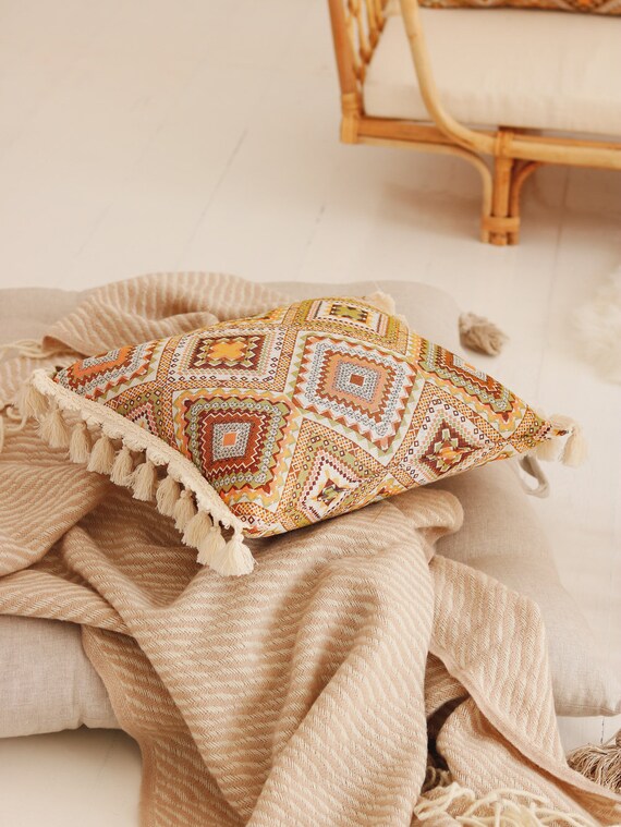 Boho Tribe Cushion With Fringe Decorative Pillow Cotton - Etsy New .