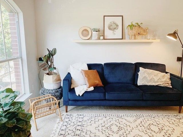 Fairfax Denim Velvet Sofa | Living Spaces | Blue sofas living room .