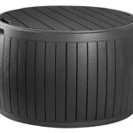 Keter Circa 37 Gallon Wood Panel Style Round Outdoor Deck Box and .