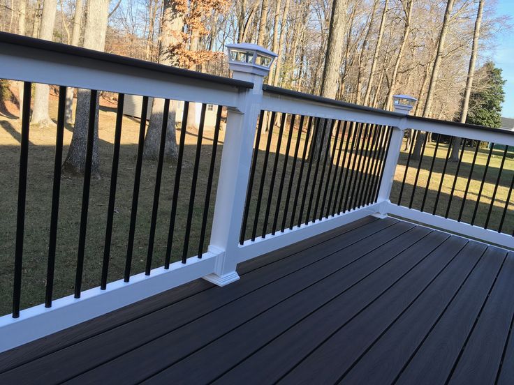 Deck railings, Trex deck, composite deck, solar post cap lights .