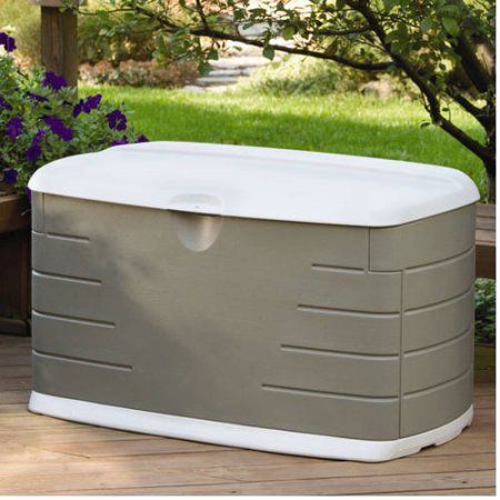 Rubbermaid Outdoor Medium Deck Box with Seat, Green, 73 Gallon .