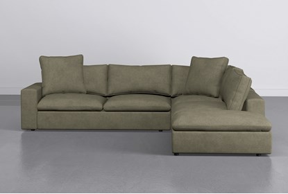 Utopia Olive 3 Piece 123" Sectional With Right Facing Bumper .