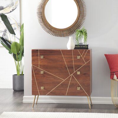 Gold Flamingo Abigale 3 Drawer Dresser, Wood in Brown, Size 36"H X .