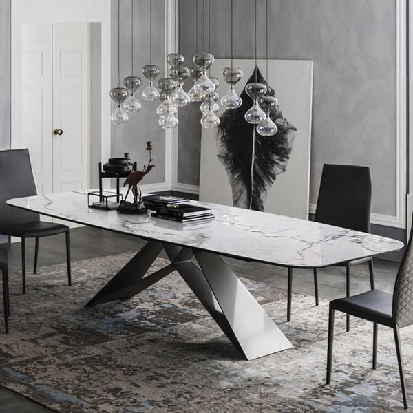Modern White Marble Dining Table with Black Metal Frame - Online .