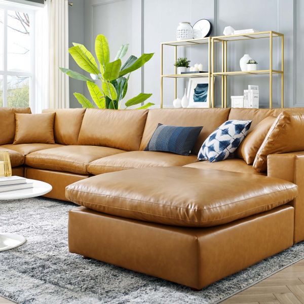Commix Down Filled Overstuffed Vegan Leather 7-Piece Sectional .