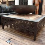 French Vintage Industrial Coffee Table with Old Iron Elements .