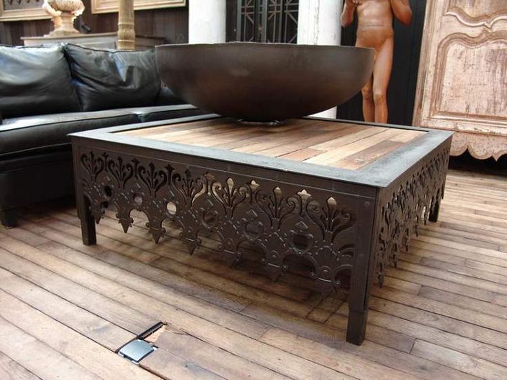 French Vintage Industrial Coffee Table with Old Iron Elements .