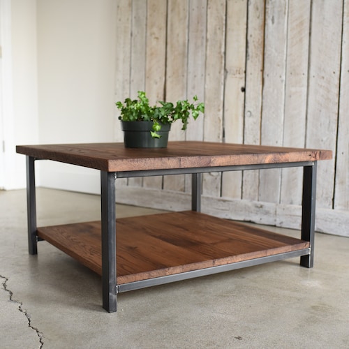 Square Coffee Table With Lower Shelf / Industrial Reclaimed - Et