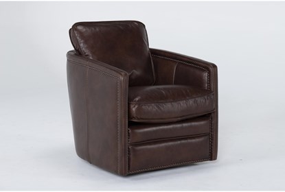 Churchill Espresso Leather Swivel Barrel Chair | Living Spac